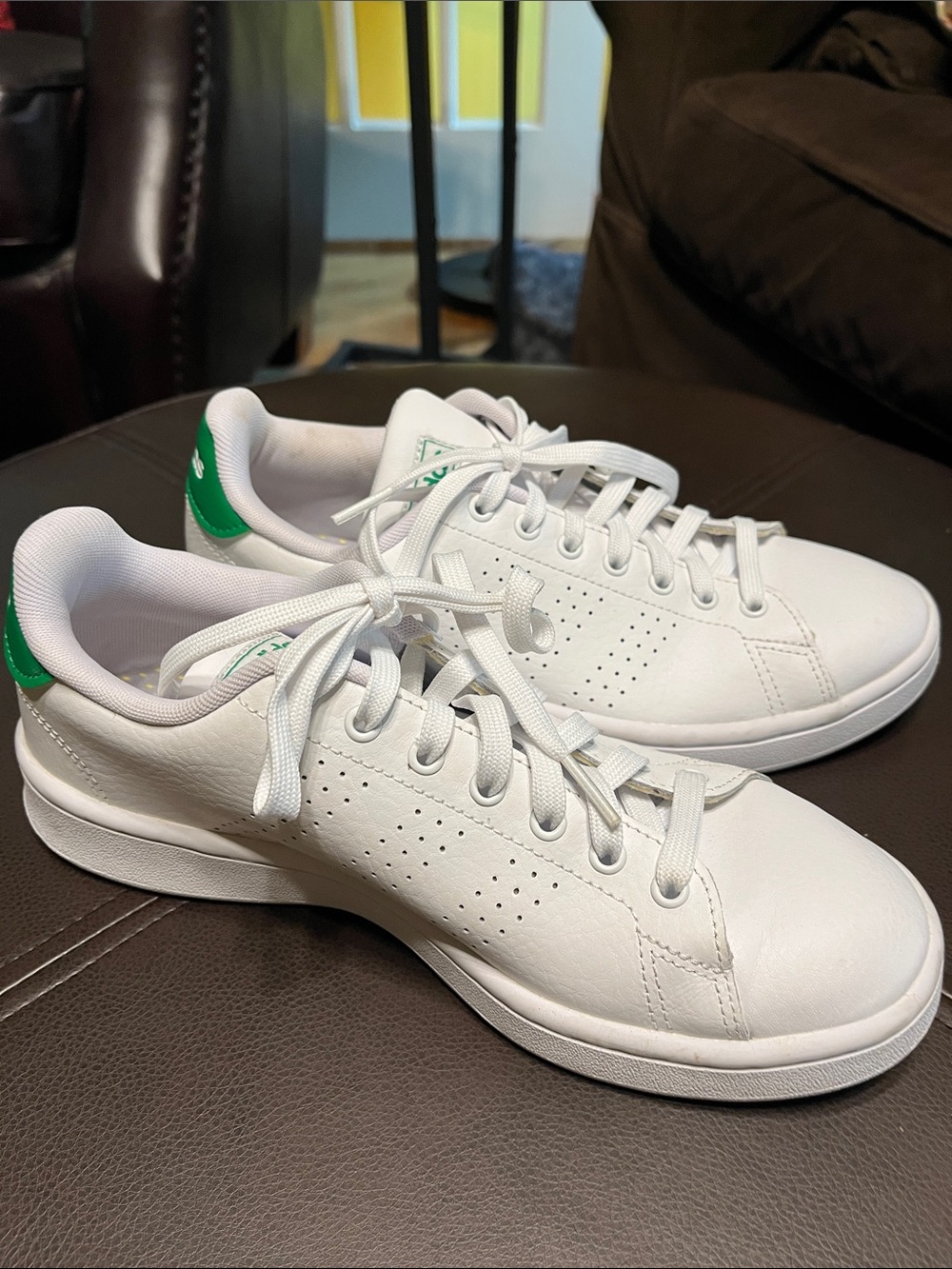 adidas White Leather Sneakers with Green Heel Accent - Women's